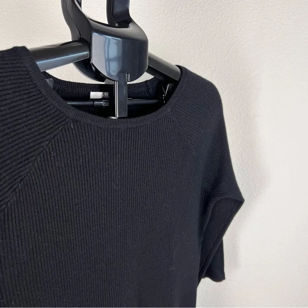 Sioni Milano Black Ribbed‎ Knit Sweater Women Size M Raglan Sleeve Crew Neck Top
